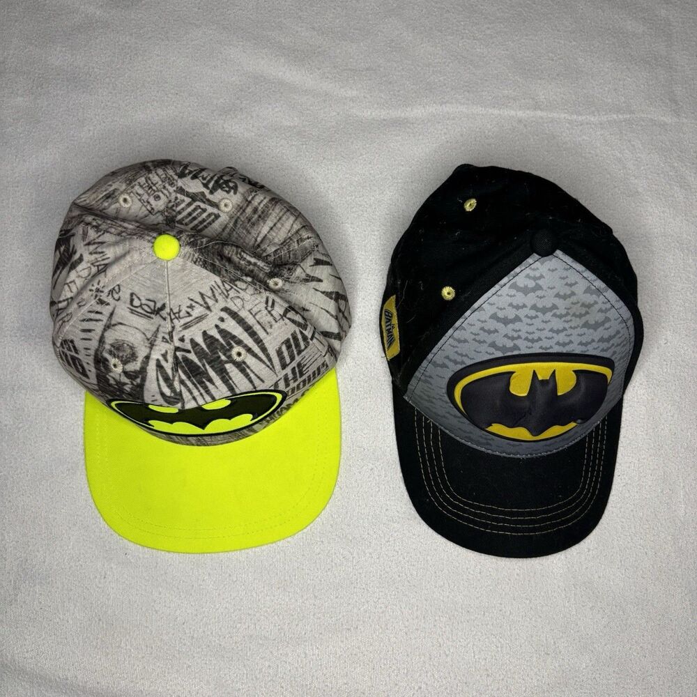 Batman Youth Hat Lot‎ 2 DC Comics Adjustable Baseball Caps Toddler Kids OSFM